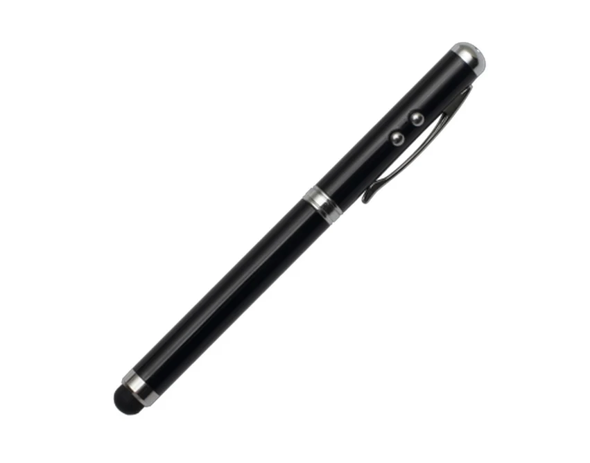 Czarny długopis 4w1 z laserem LED w etui aluminiowym