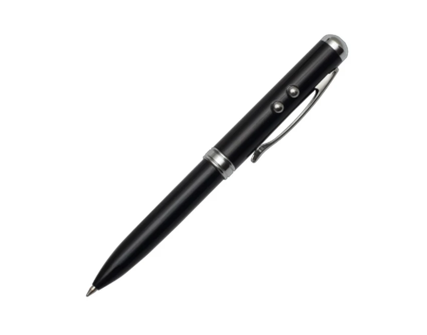 Czarny długopis 4w1 z laserem LED w etui aluminiowym