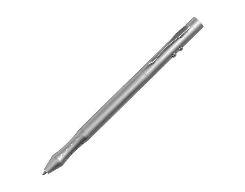 Srebrny długopis 4w1 z laserem, LED i rysikiem, metalowy