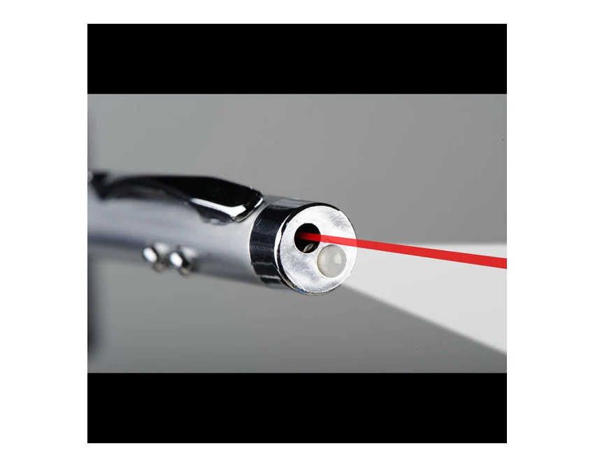 Srebrny długopis 4w1 z laserem, LED i rysikiem, metalowy