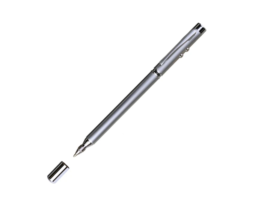 Długopis 4w1 srebrny z laserem LED w etui, grawer logo
