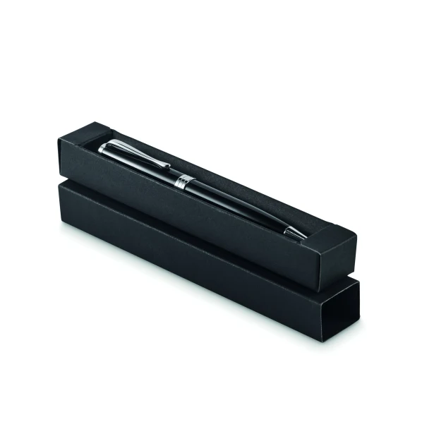 Czarny metalowy długopis Lyon w etui z logo