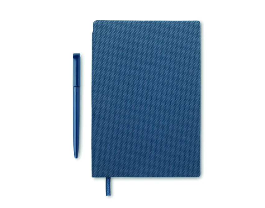 Granatowy notatnik A5 PU z długopisem i logo firmowe