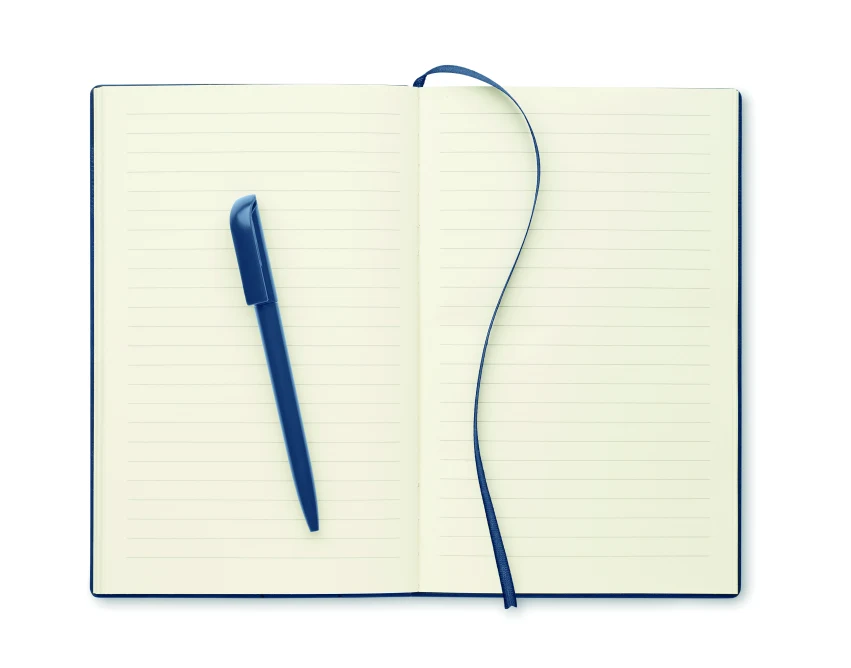 Granatowy notatnik A5 PU z długopisem i logo firmowe