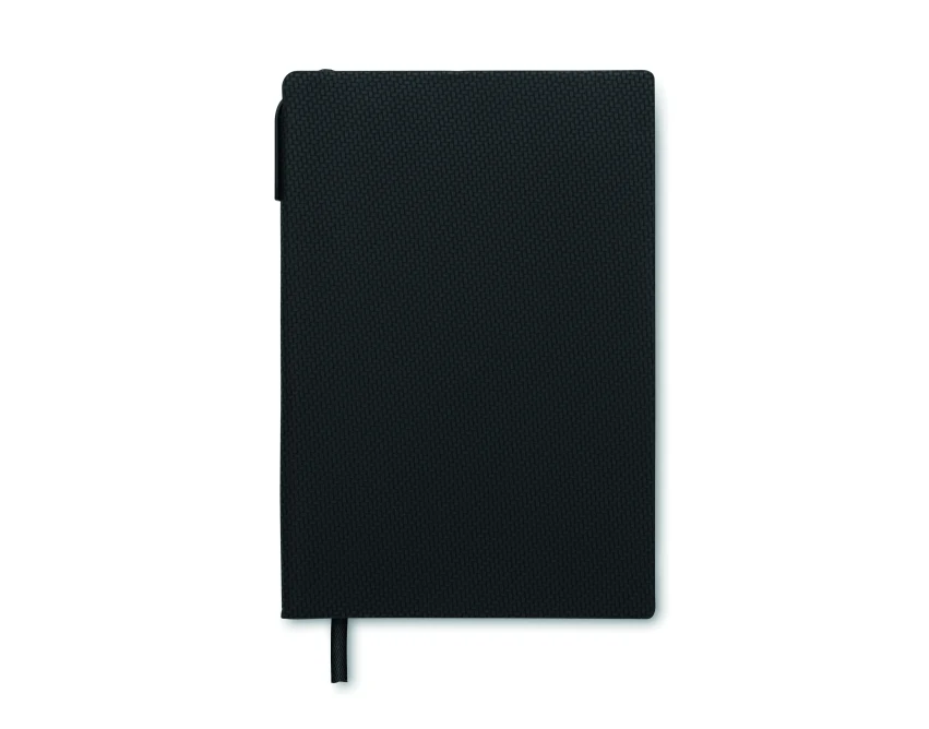 Czarny notatnik A5 PU z długopisem i logo firmy