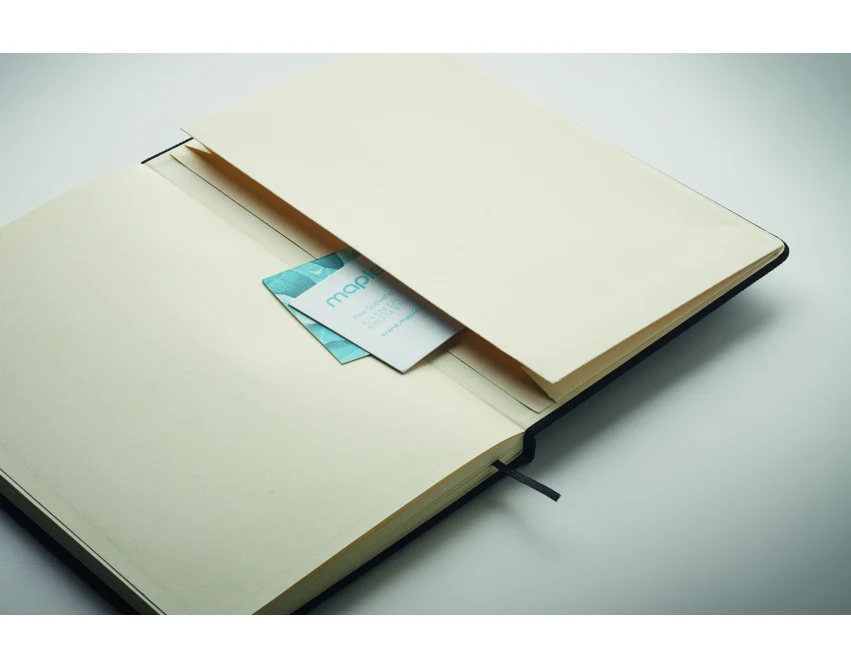 Czarny notes A5 RPET z bambusowym długopisem i logo