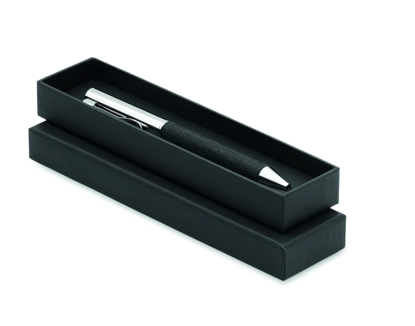 Czarny długopis RPET w etui z logo – elegancja i ekologia