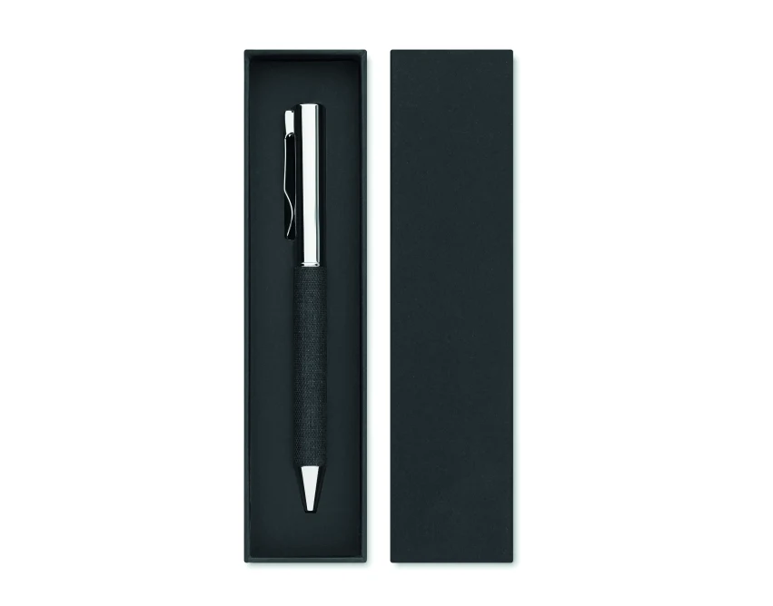 Czarny długopis RPET w etui z logo – elegancja i ekologia