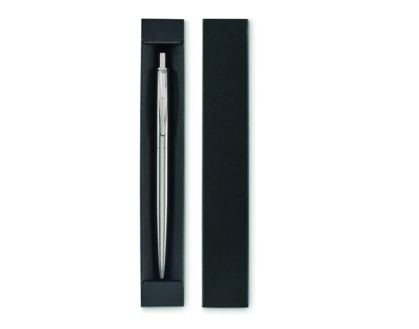 Długopis Graz srebrny mat z logo w czarnym etui premium