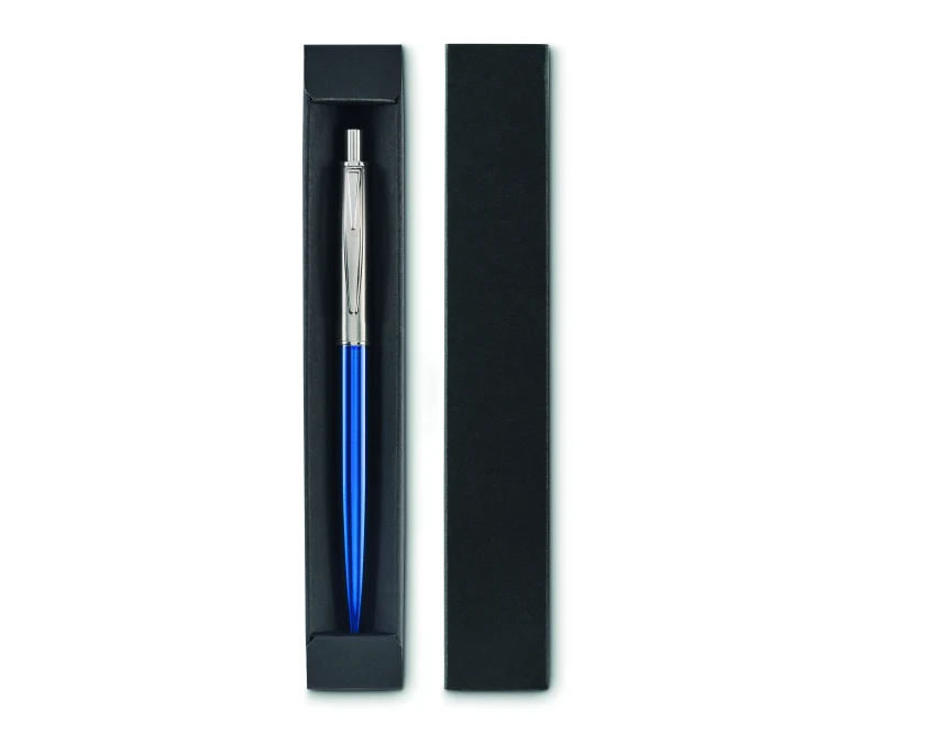 Niebieski długopis metalowy Graz colour w czarnym etui z logo