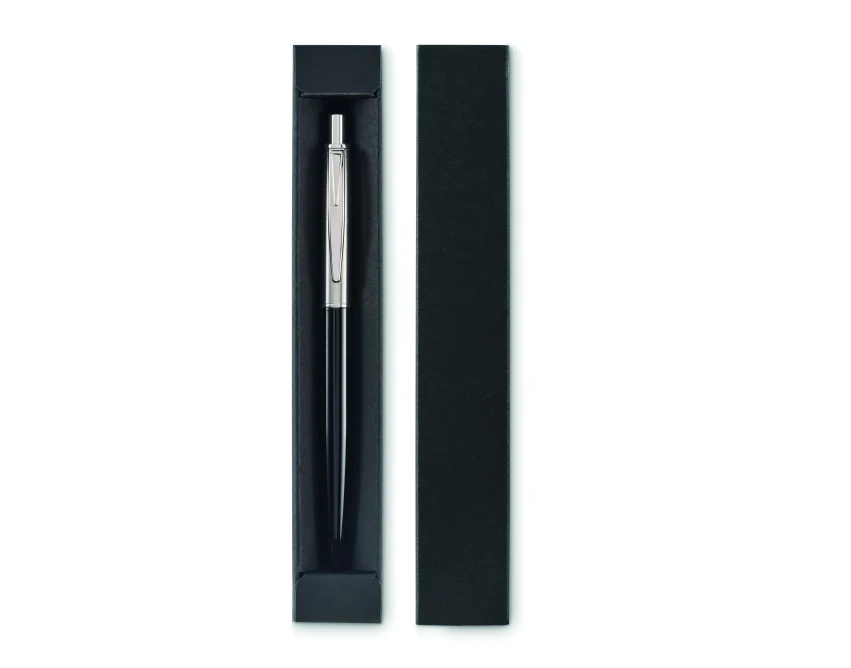 Czarny długopis reklamowy z logo w eleganckim etui
