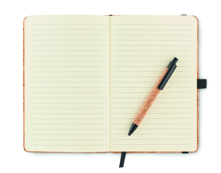 Czarny notes korkowy A5 z długopisem Suber Set z logo