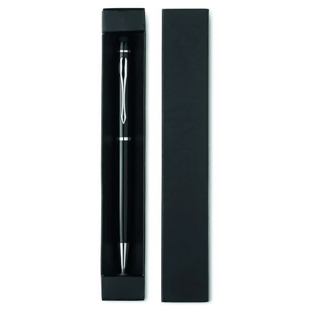Czarny długopis aluminiowy z rysikiem i logo w etui