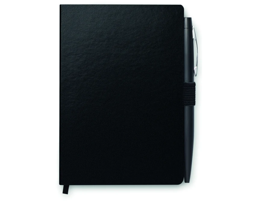 Czarny notes A6 z metalowym długopisem i twardą okładką PU