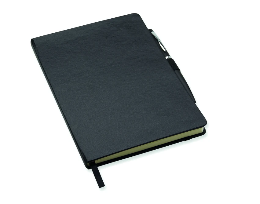 Czarny notes A5 z twardą okładką PU i metalowym długopisem