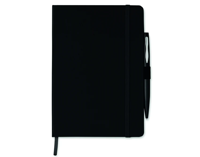 Czarny notes A5 z twardą okładką PU i metalowym długopisem