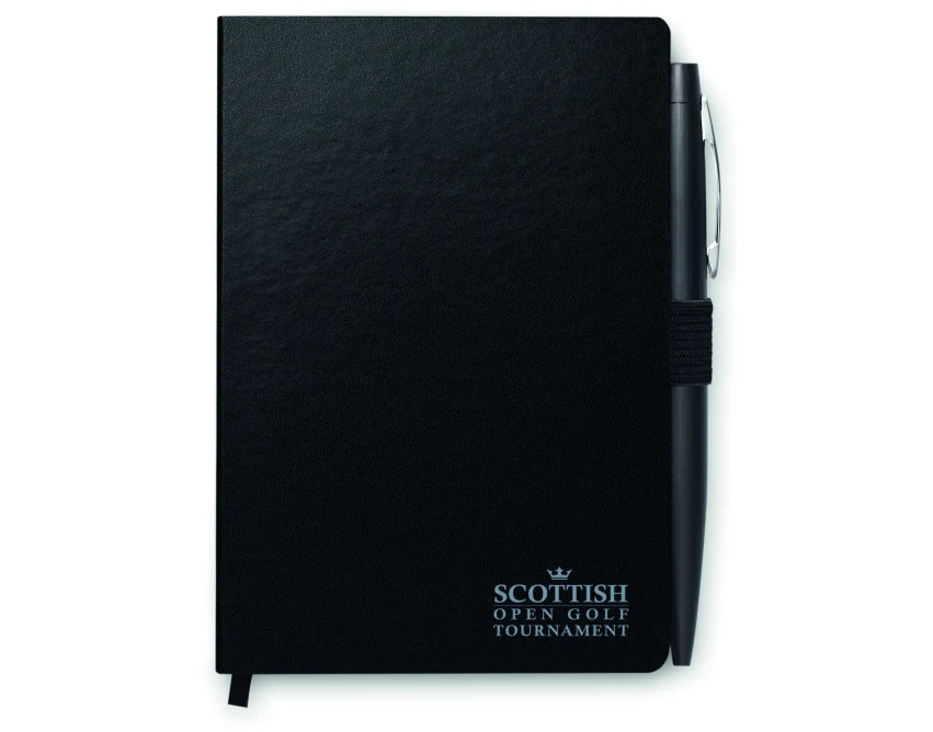 Czarny notes A5 z twardą okładką PU i metalowym długopisem