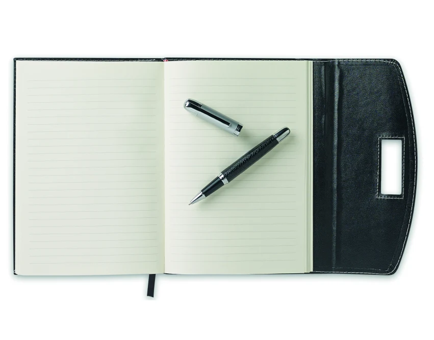 Notes A5 czarny z długopisem stalowym Nova z logo