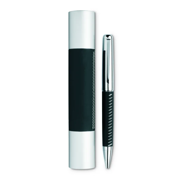 Czarny długopis metalowy w aluminiowej tubie z grawerem
