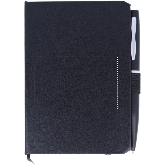 Schemat znakowania dla Sitodruk - S3 na gadżecie: Czarny notes A6 z metalowym długopisem i twardą okładką PU