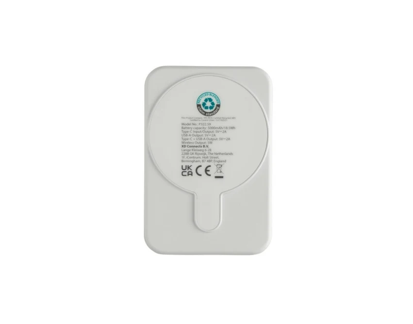 Biały magnetyczny powerbank 5000mAh 5W RCS z logo firmy