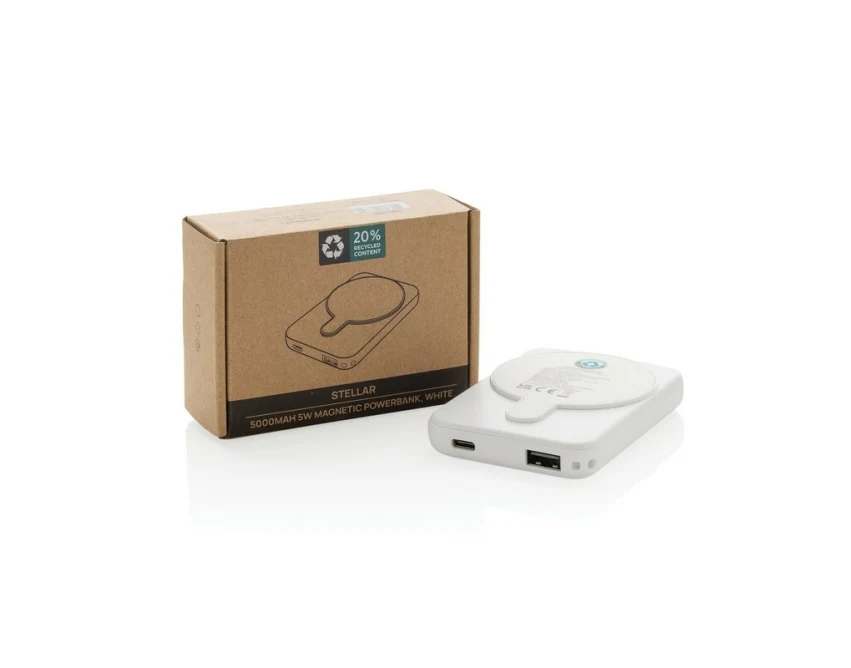 Biały magnetyczny powerbank 5000mAh 5W RCS z logo firmy