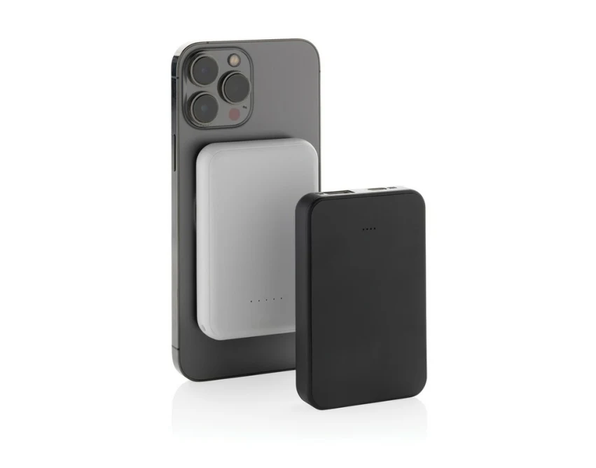 Czarny magnetyczny powerbank 5000mAh Stellar z logo firmy