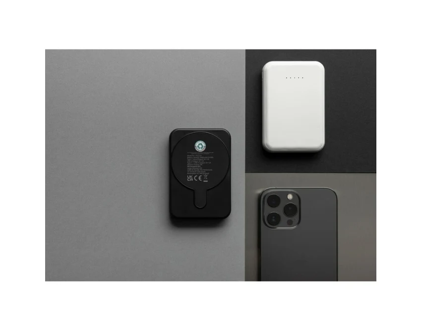 Czarny magnetyczny powerbank 5000mAh Stellar z logo firmy