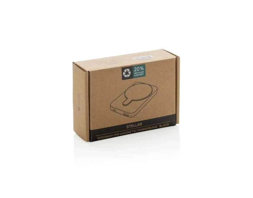 Czarny magnetyczny powerbank 5000mAh Stellar z logo firmy