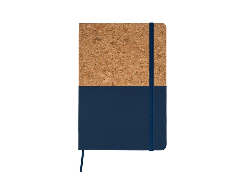 Granatowy notes Girona z korka i PU z logo firmowym