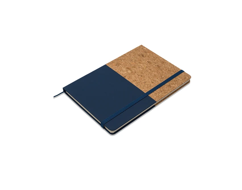 Granatowy notes Girona z korka i PU z logo firmowym