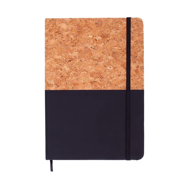 Czarny notes korkowy Girona z logo, 80 kartek, elastyczna taśma