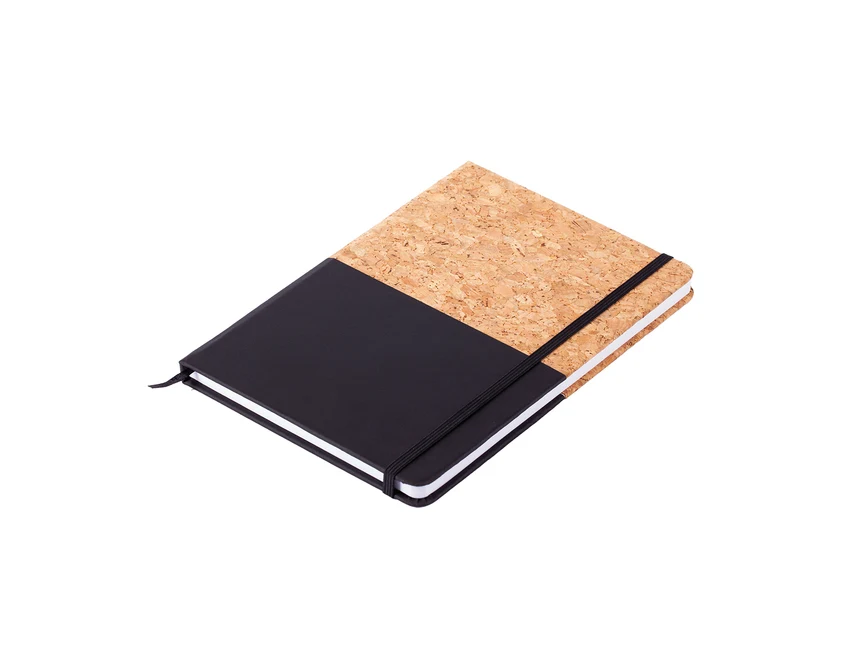 Czarny notes korkowy Girona z logo, 80 kartek, elastyczna taśma