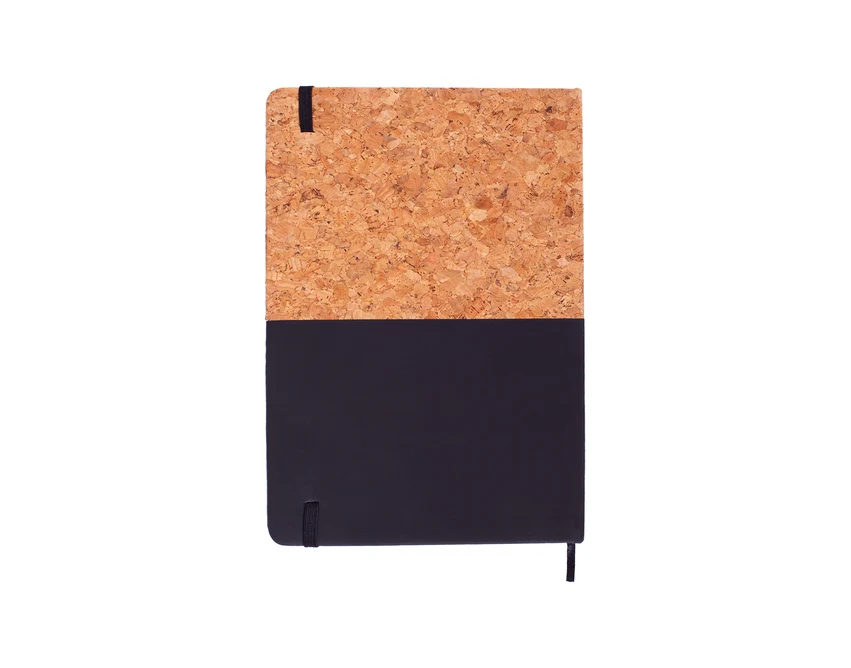 Czarny notes korkowy Girona z logo, 80 kartek, elastyczna taśma