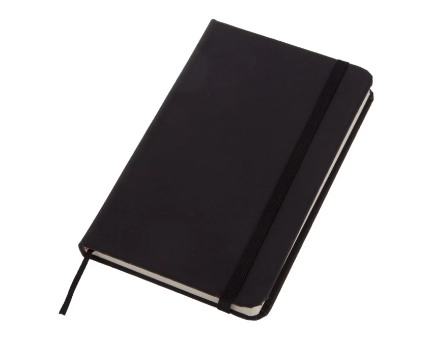 Czarny notes A6 Bridget z logo, twarda okładka PU, 192 strony