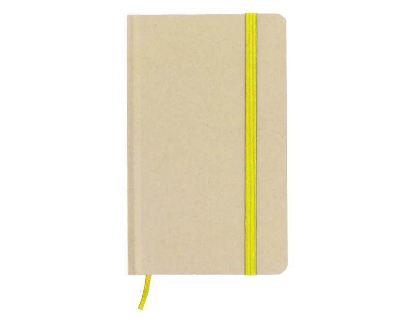 Żółty notatnik reklamowy A6 z recyklingu, 100 kartek, logo