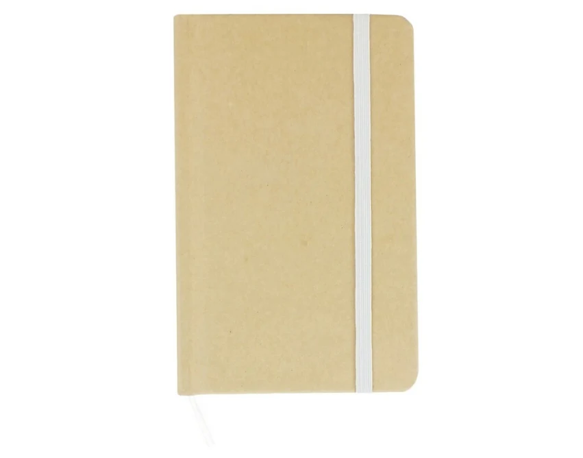 Biały notes A6 z recyklingu z elastyczną opaską i logo