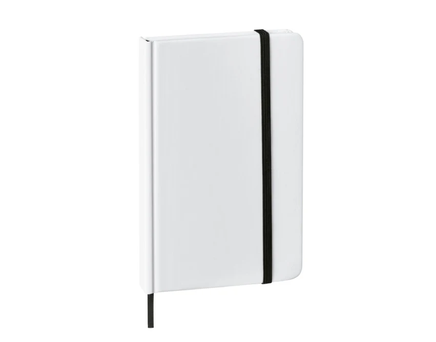 Czarno-biały notes firmowy A6 z gumką i 80 kartkami