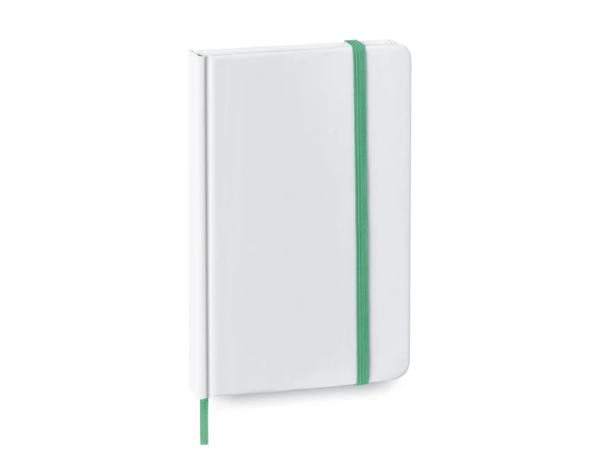 Biało-zielony notatnik firmowy A6 z nadrukiem logo