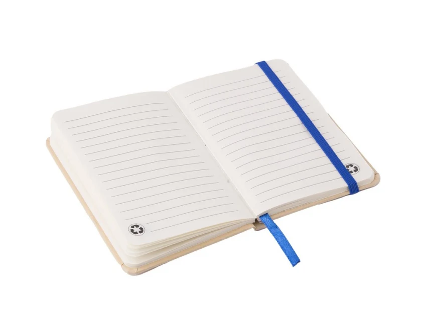 Notatnik A6 kraft niebieski z logo, 160 stron, opaska