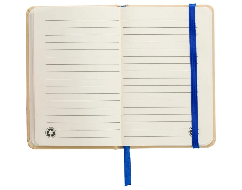 Notatnik A6 kraft niebieski z logo, 160 stron, opaska