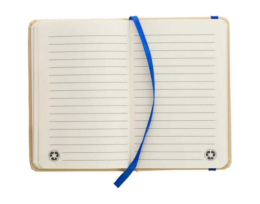 Notatnik A6 kraft niebieski z logo, 160 stron, opaska