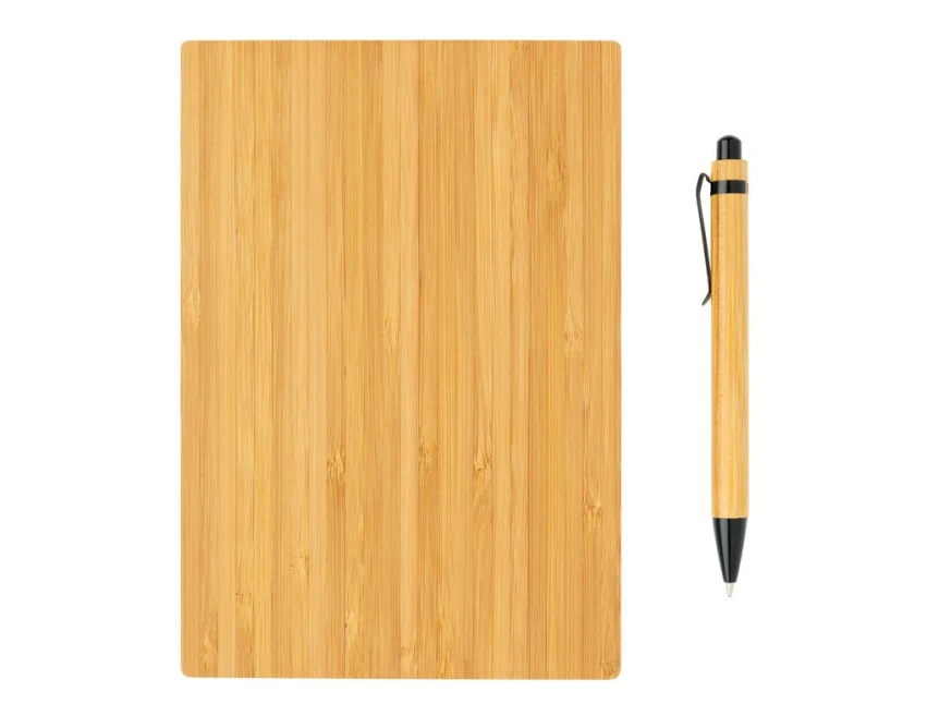 Bambusowy notatnik A5 z długopisem i logo w pudełku kraft