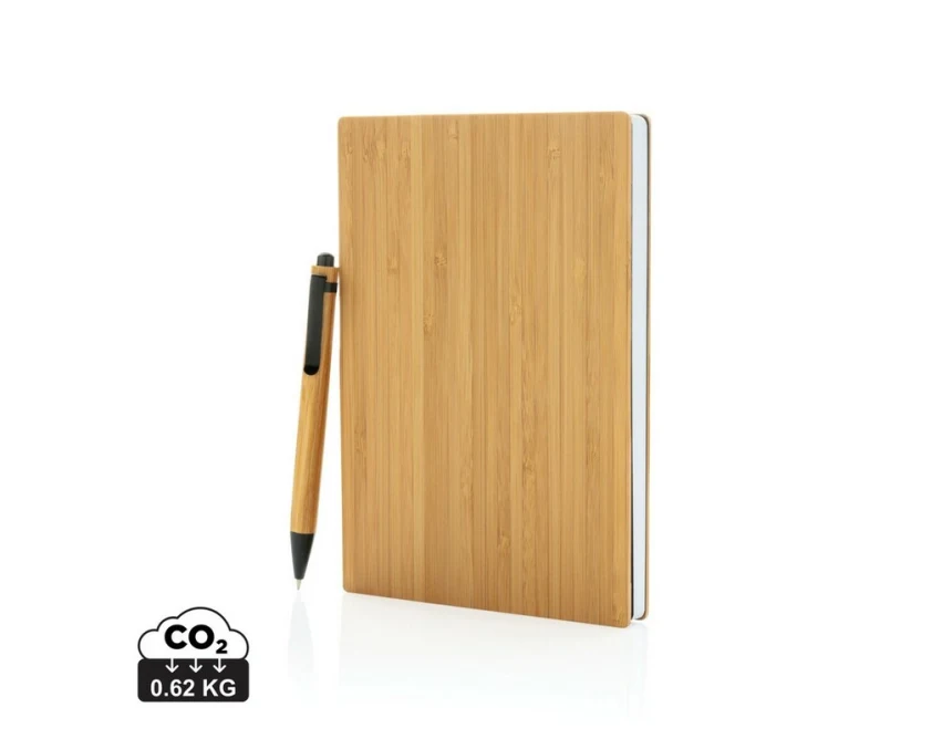 Bambusowy notatnik A5 z długopisem i logo w pudełku kraft