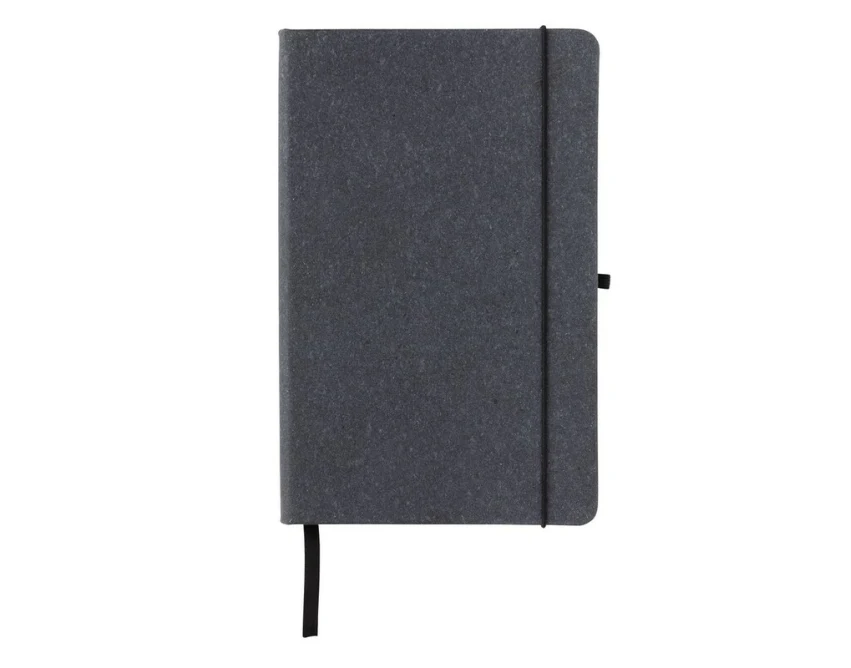 Szary skórzany notatnik A5 z logo i uchwytem na długopis