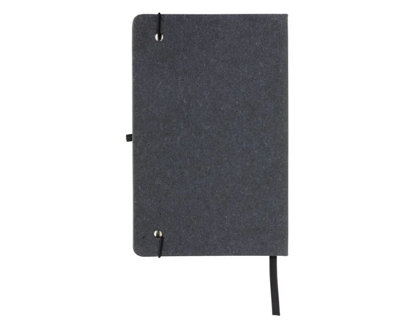 Szary skórzany notatnik A5 z logo i uchwytem na długopis