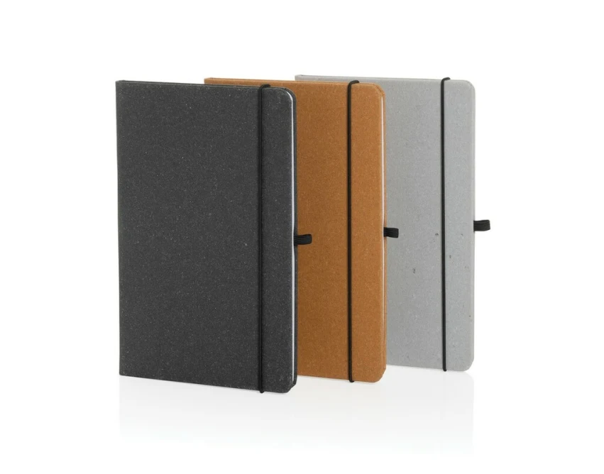 Szary notatnik skórzany A5 z grawerem i uchwytem na długopis