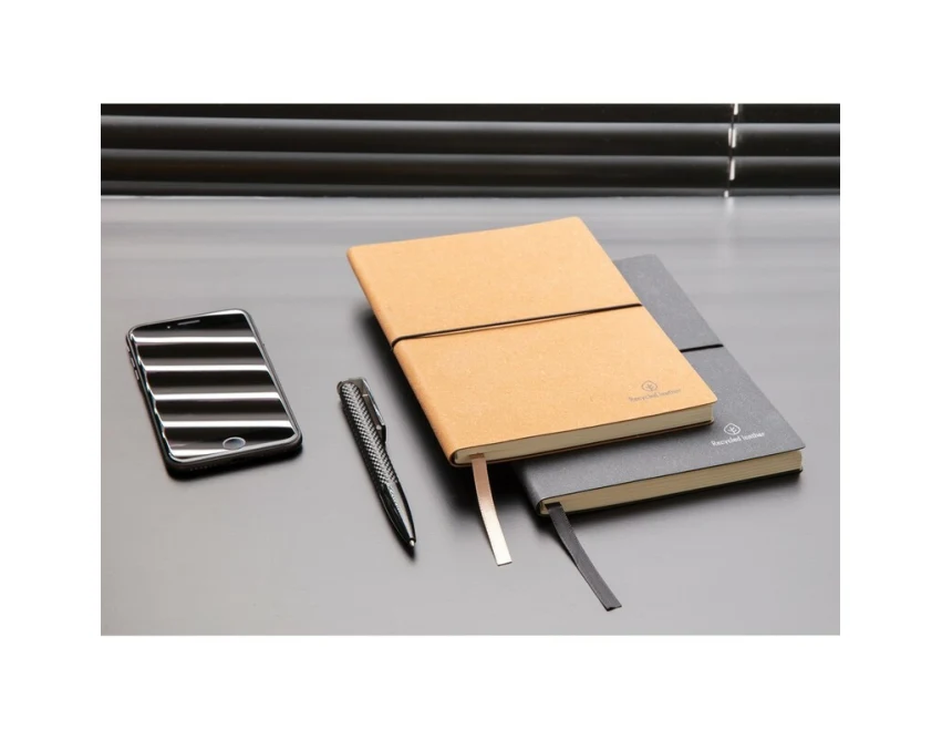 Notes skórzany A5 szary z recyklingu z grawerem logo