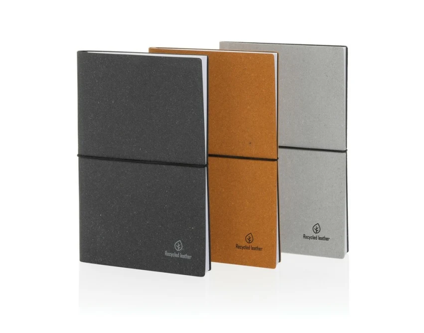 Szary notatnik A5 ze skóry z recyklingu z grawerem