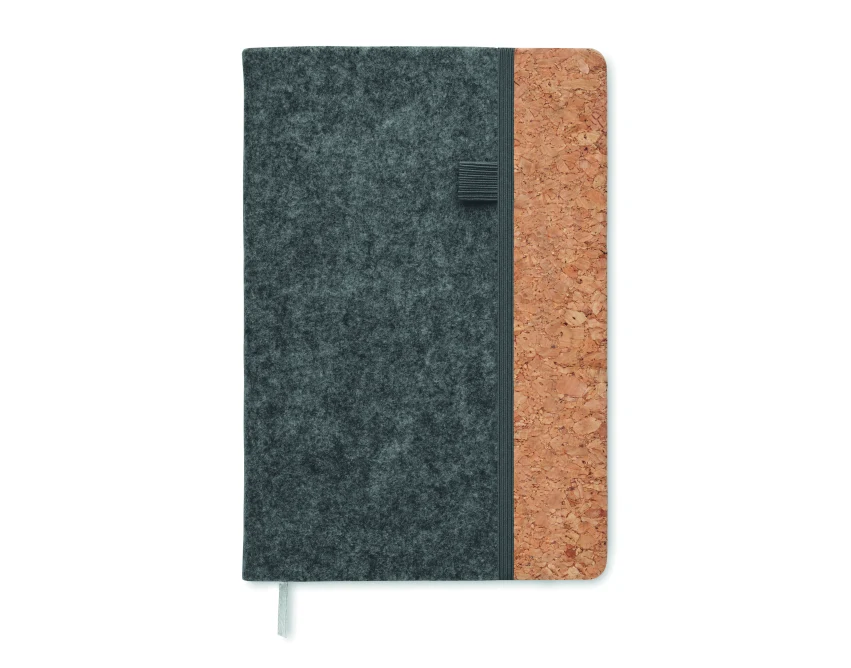 Notatnik korkowy A5 RPET kamienny szary z logo 160 stron